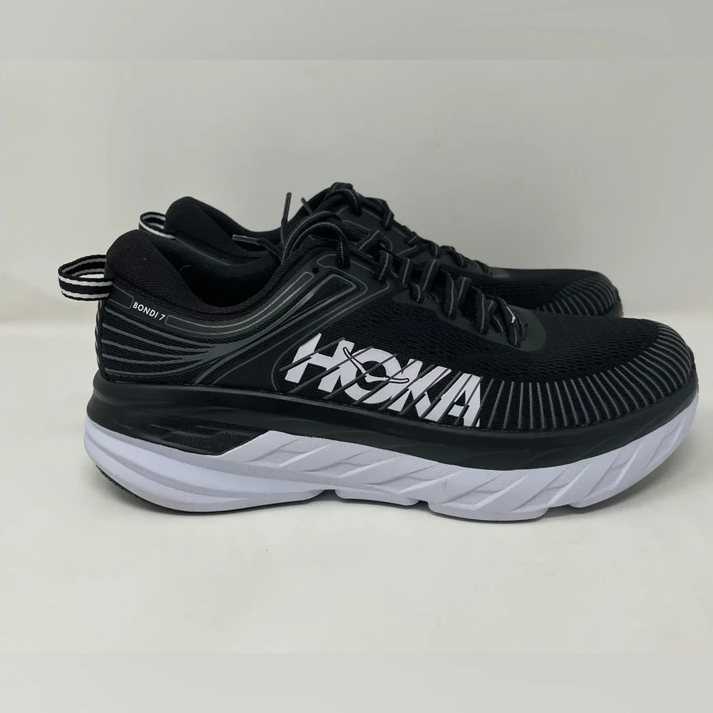 New Hoka One One Bondi 7 Black White Running Sneakers Size 9.5 Women - Picture 3 of 10